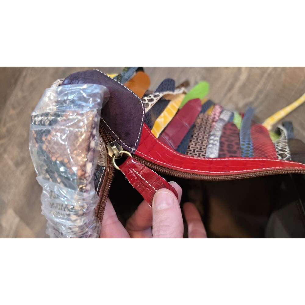 Multicolor Fringe Shoulder Bag Animal Print Zip Gold Hardware Women Leather - Picture 8 of 15